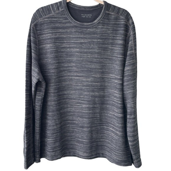 All Saints Garnet Long Sleeve Crew Sweater Gray Stripe Size XL - Picture 1 of 5